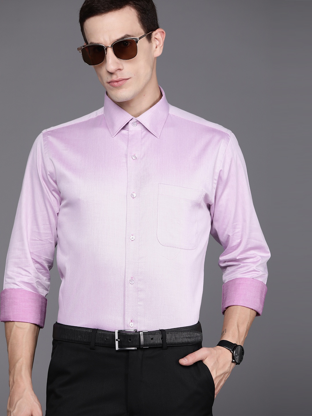 

Raymond Men Pure Cotton Slim Fit Formal Shirt, Purple