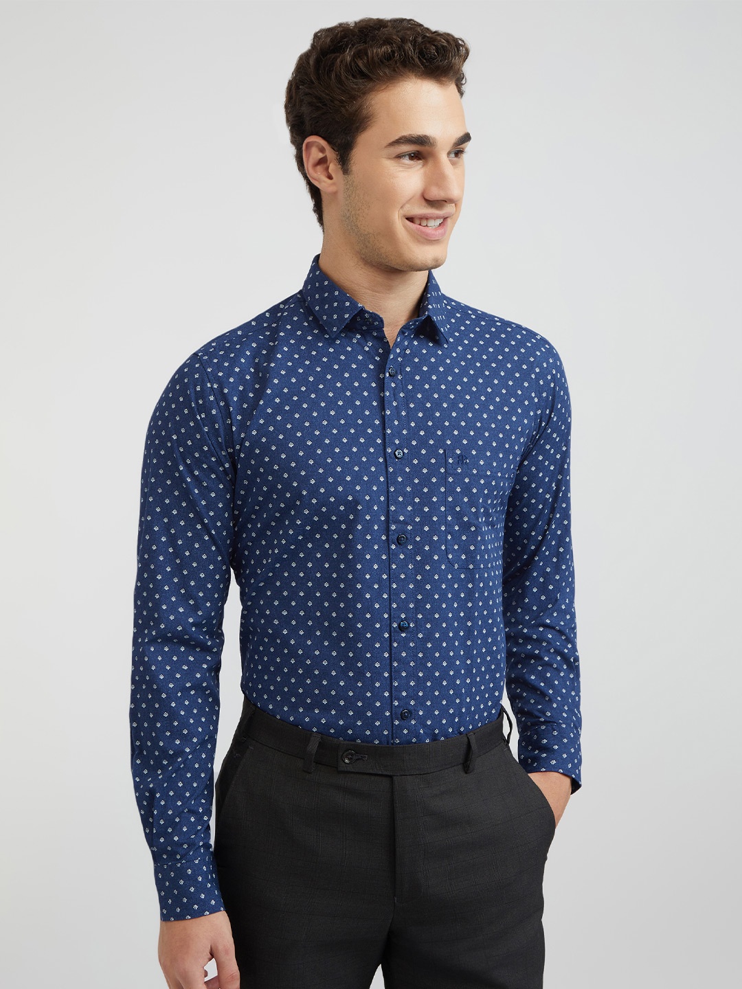 

Raymond Men Pure Cotton Slim Fit Printed Casual Shirt, Blue