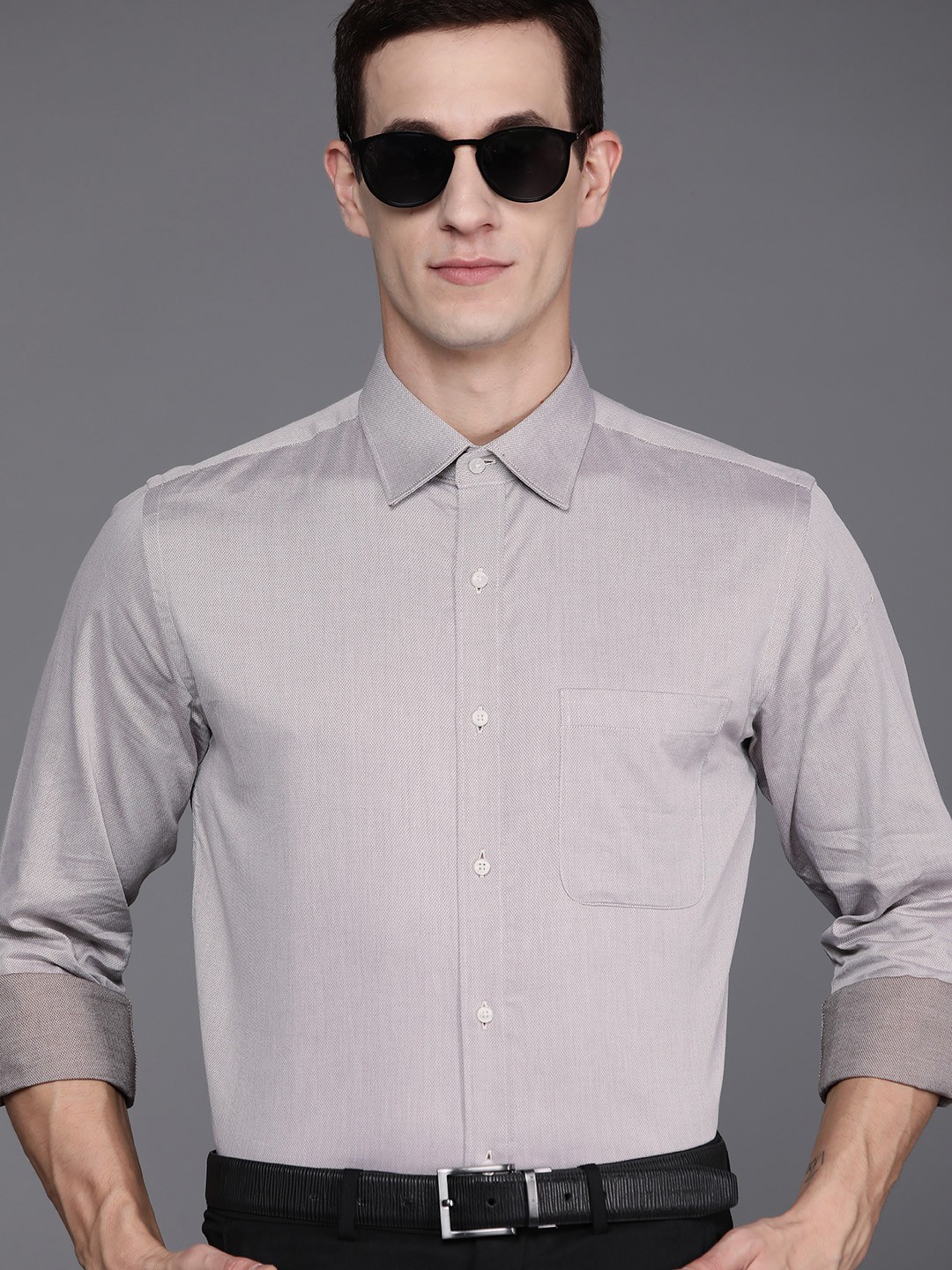 

Raymond Men Textured Slim Fit Pure Cotton Formal Shirt, Grey