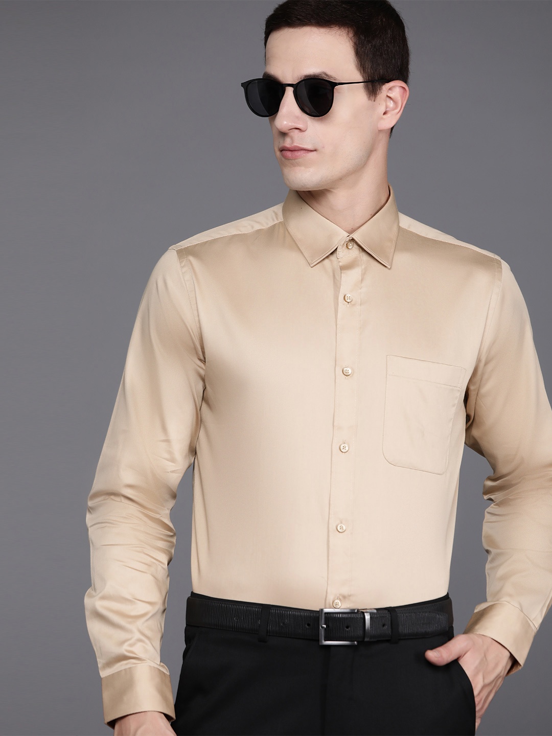 

Raymond Men Organic Cotton Slim Fit Opaque Formal Shirt, Beige