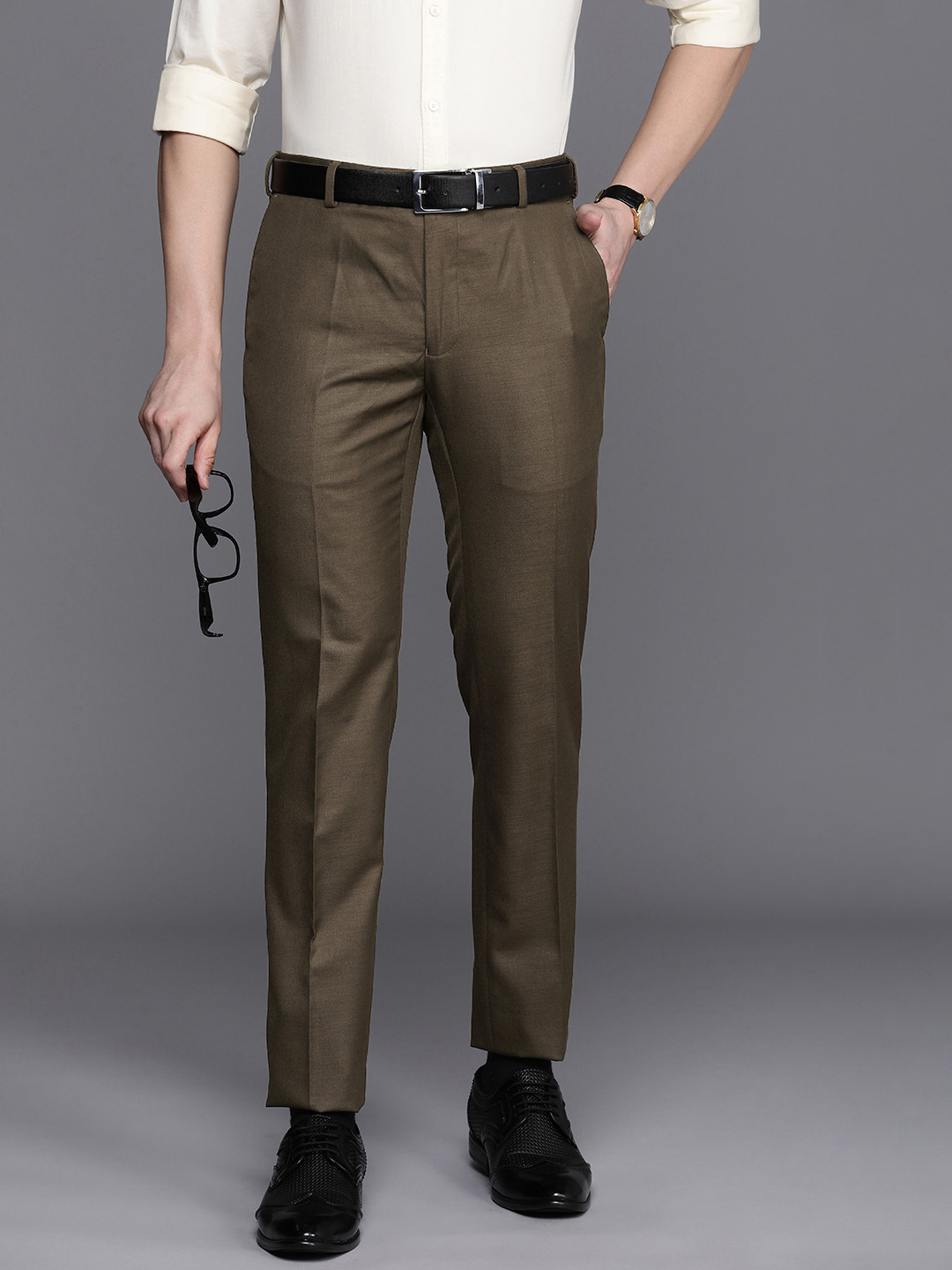 

Raymond Men Mid-Rise Slim Fit Trousers, Brown
