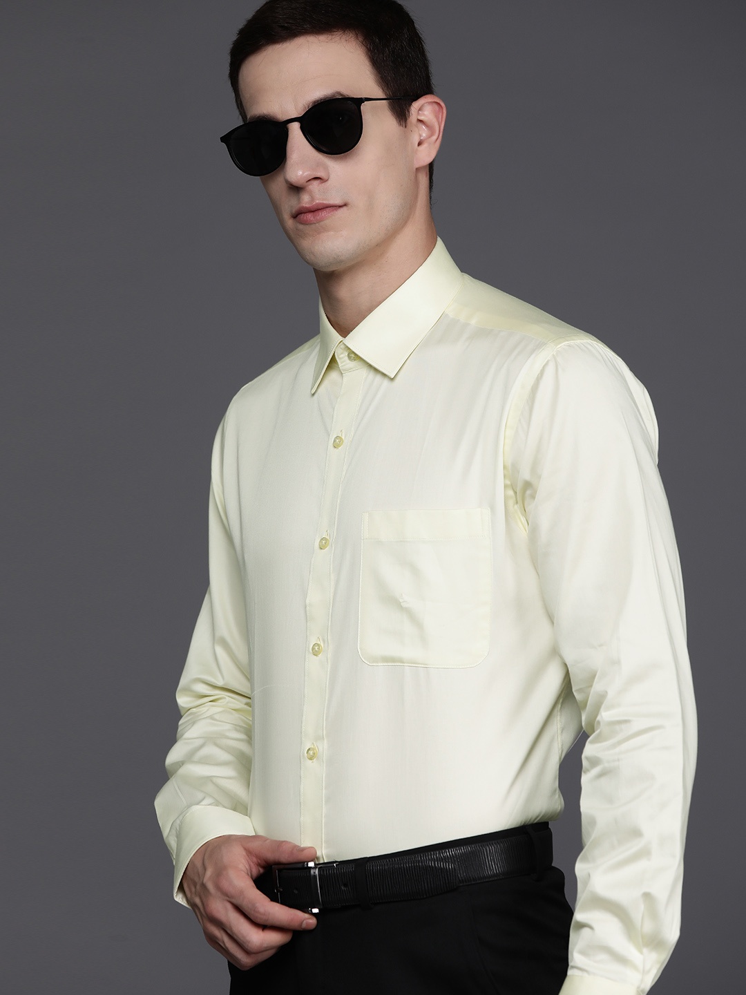 

Raymond Men Organic Cotton Slim Fit Opaque Formal Shirt, Yellow