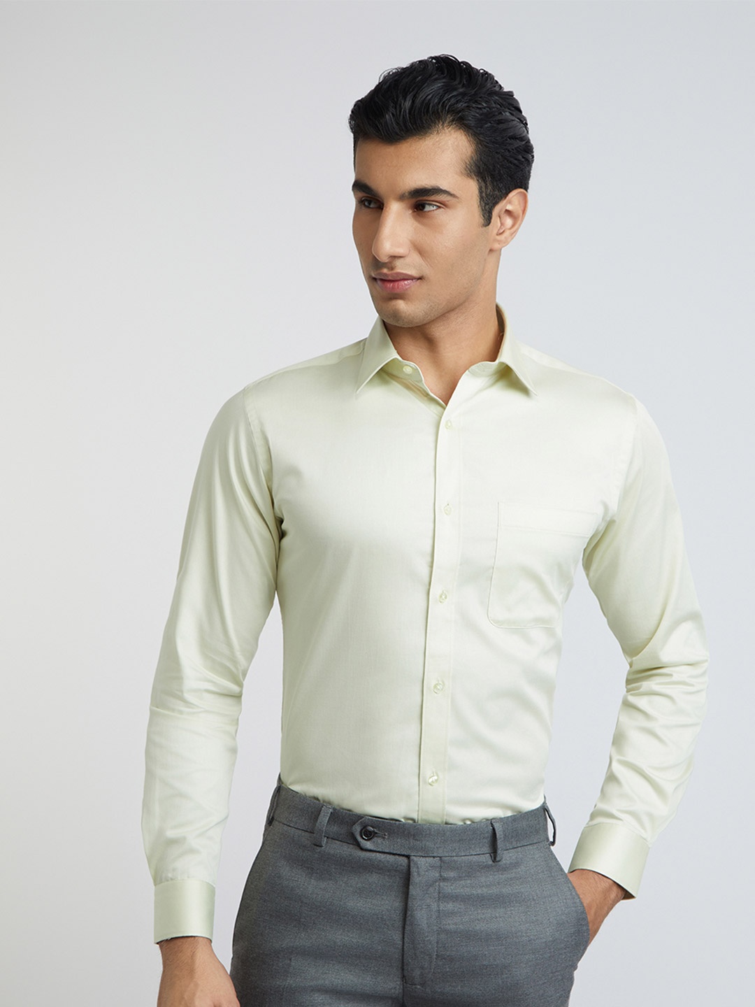 

Raymond Men Organic Cotton Slim Fit Opaque Formal Shirt, Yellow