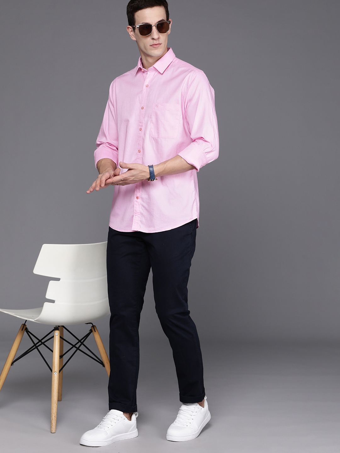 

Raymond Pure Cotton Slim Fit Semiformal Shirt, Pink