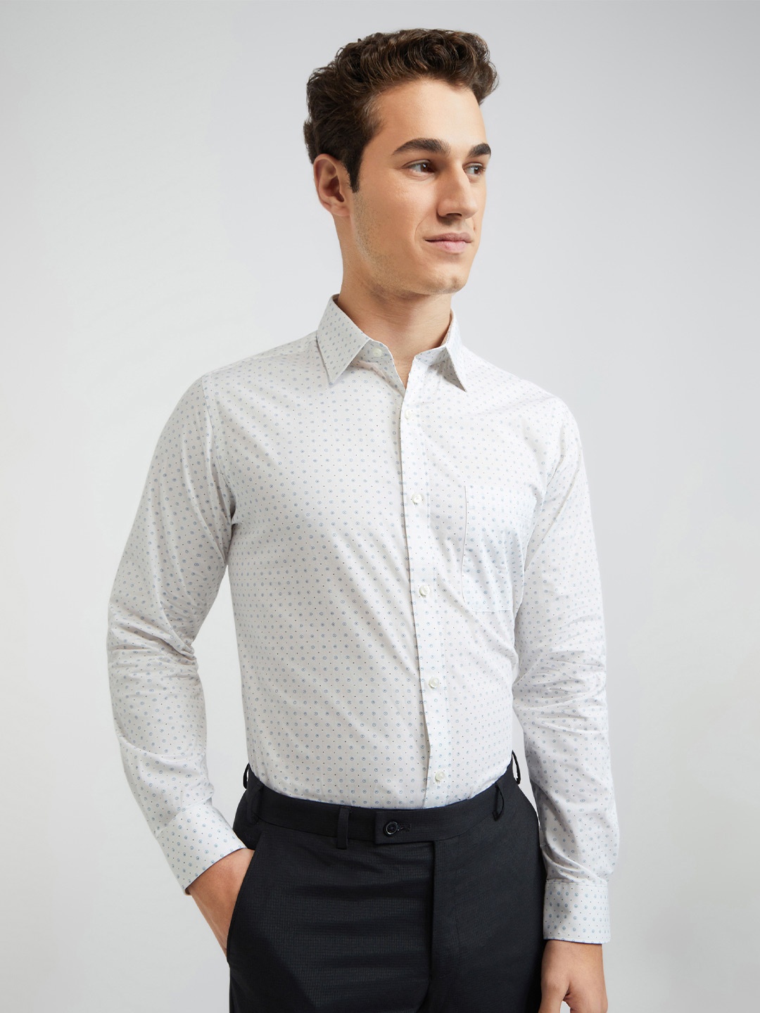 

Raymond Men Slim Fit Pure Cotton Printed Formal Shirt, White
