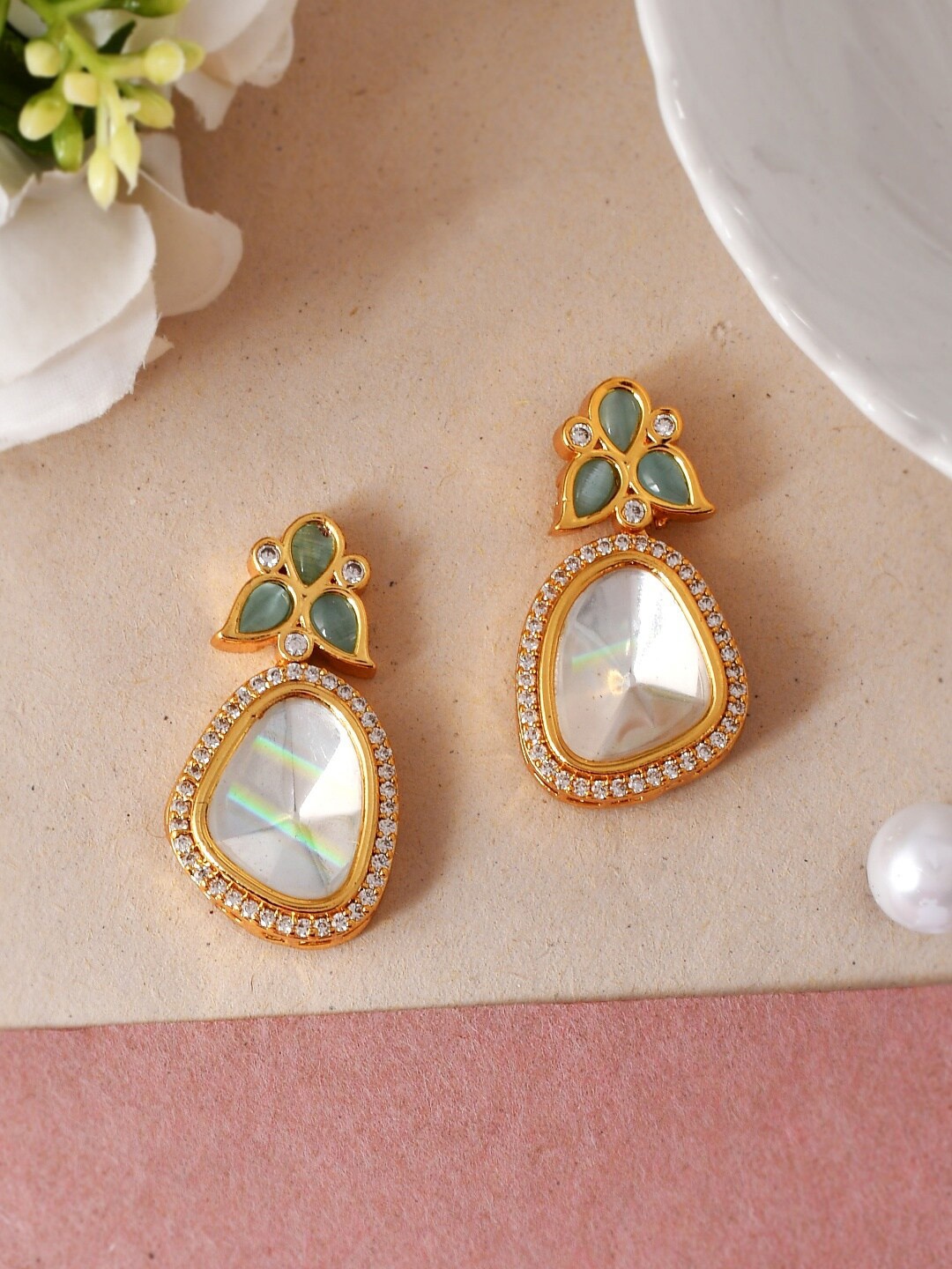 

Ishhaara Brass-Plated Teardrop Shaped Drop Earrings, Gold