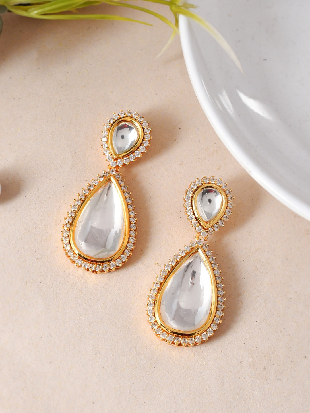 

Ishhaara Brass-Plated Teardrop Shaped Drop Earrings, Gold