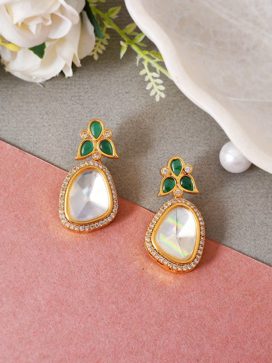 

Ishhaara Brass-Plated Teardrop Shaped Drop Earrings, Gold