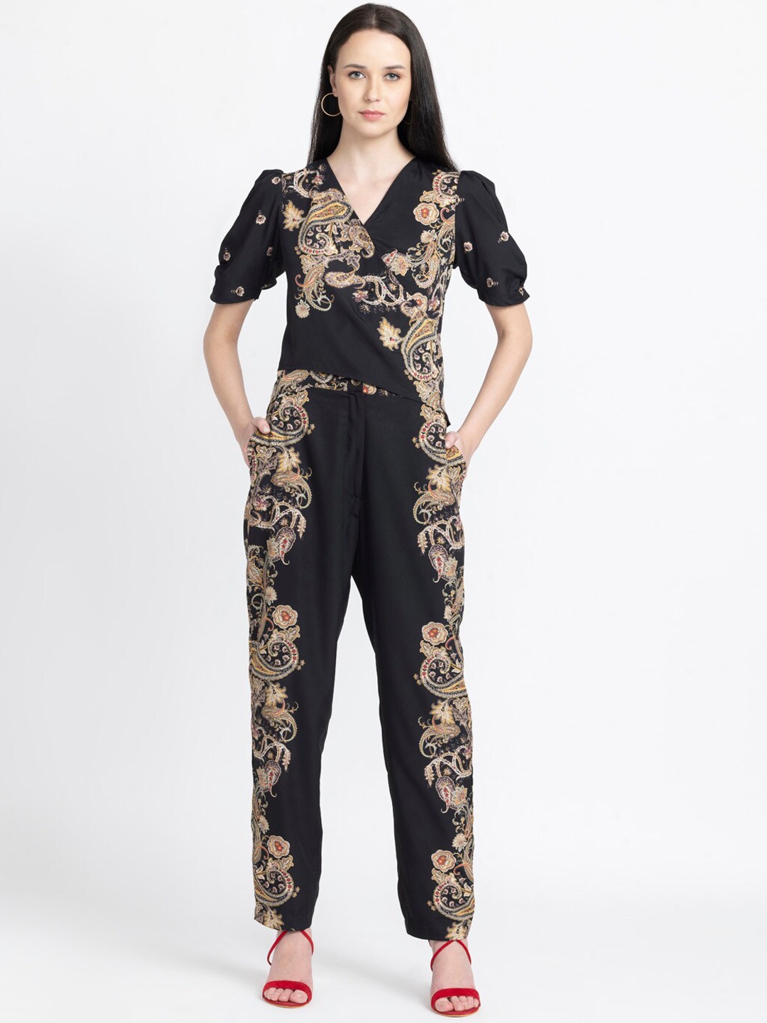 

SHAYE Printed Top With Trouser, Black