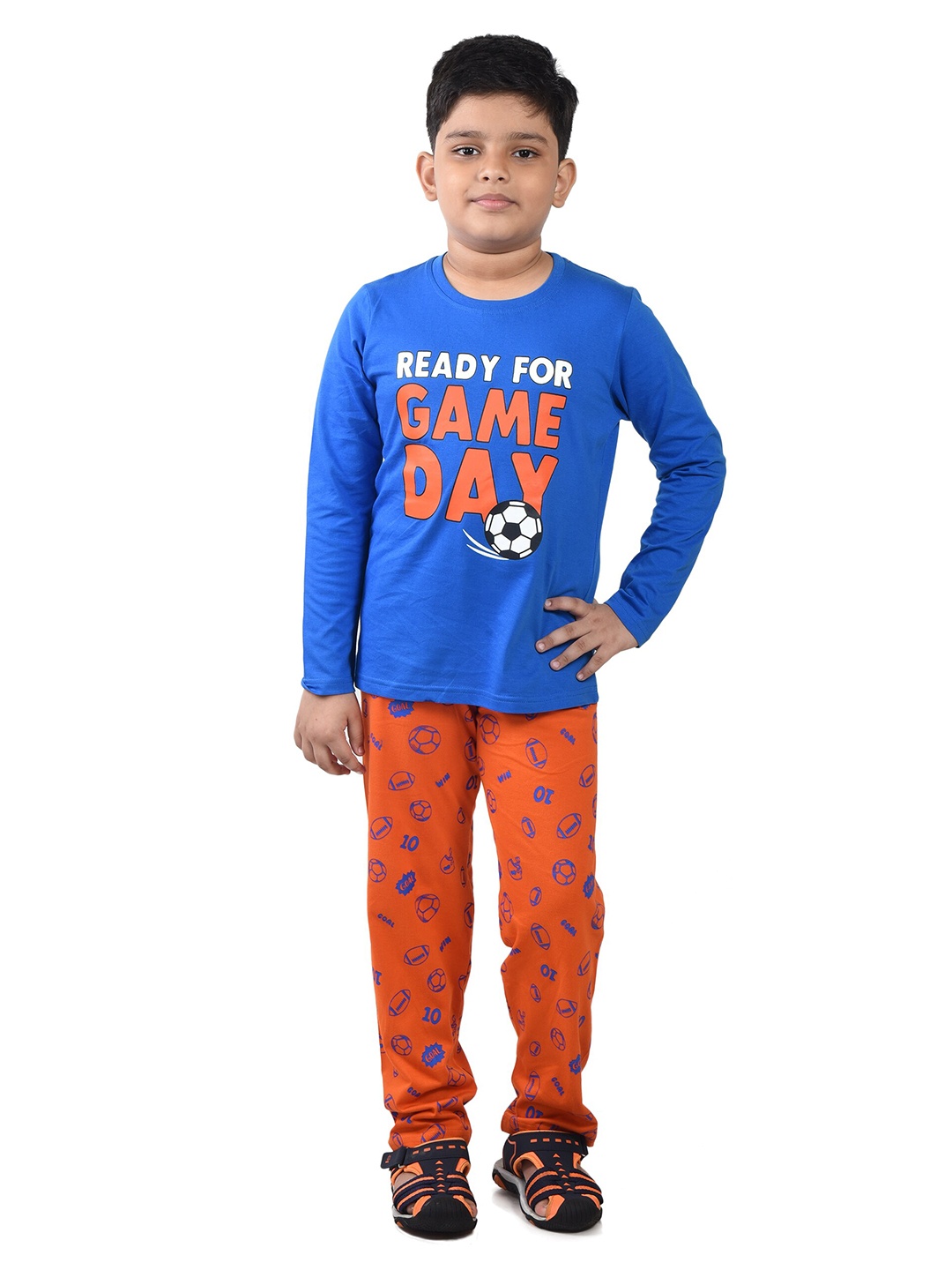 

Clothe Funn Boys Boys Printed Pure Cotton T-Shirt With Trousers, Orange