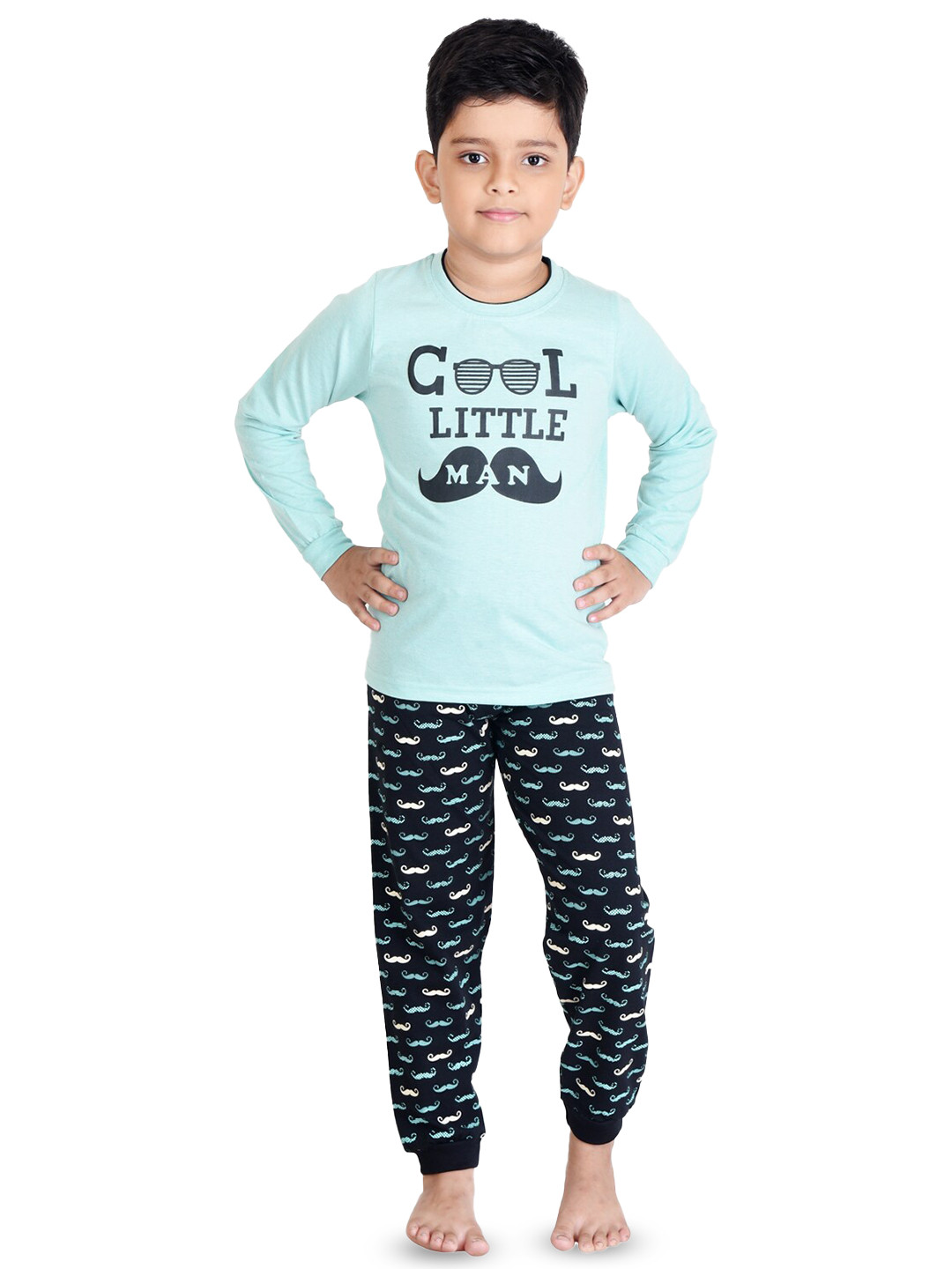 

Clothe Funn Boys Typography Printed Pure Cotton T-Shirt With Pyjamas, Blue
