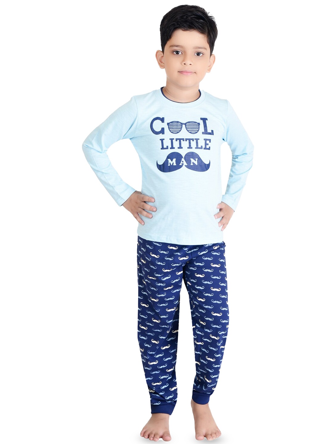 

Clothe Funn Boys Typography Printed Pure Cotton T-Shirt With Pyjamas, Blue