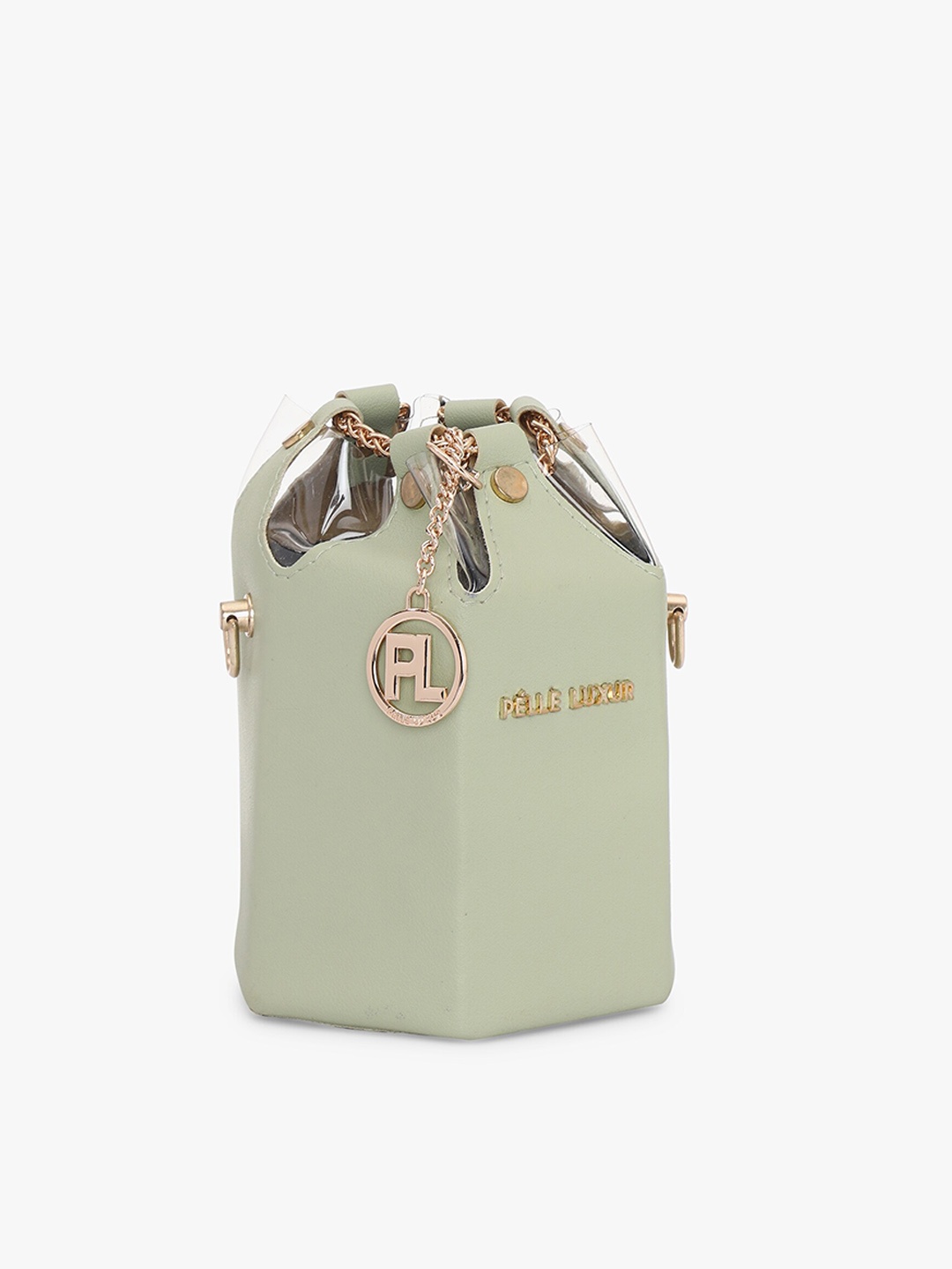 

PELLE LUXUR Embellished Detail Bucket Sling Bag, Green