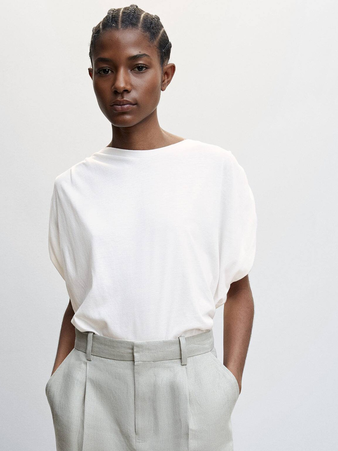

MANGO Women Extended Sleeves T-shirt, White