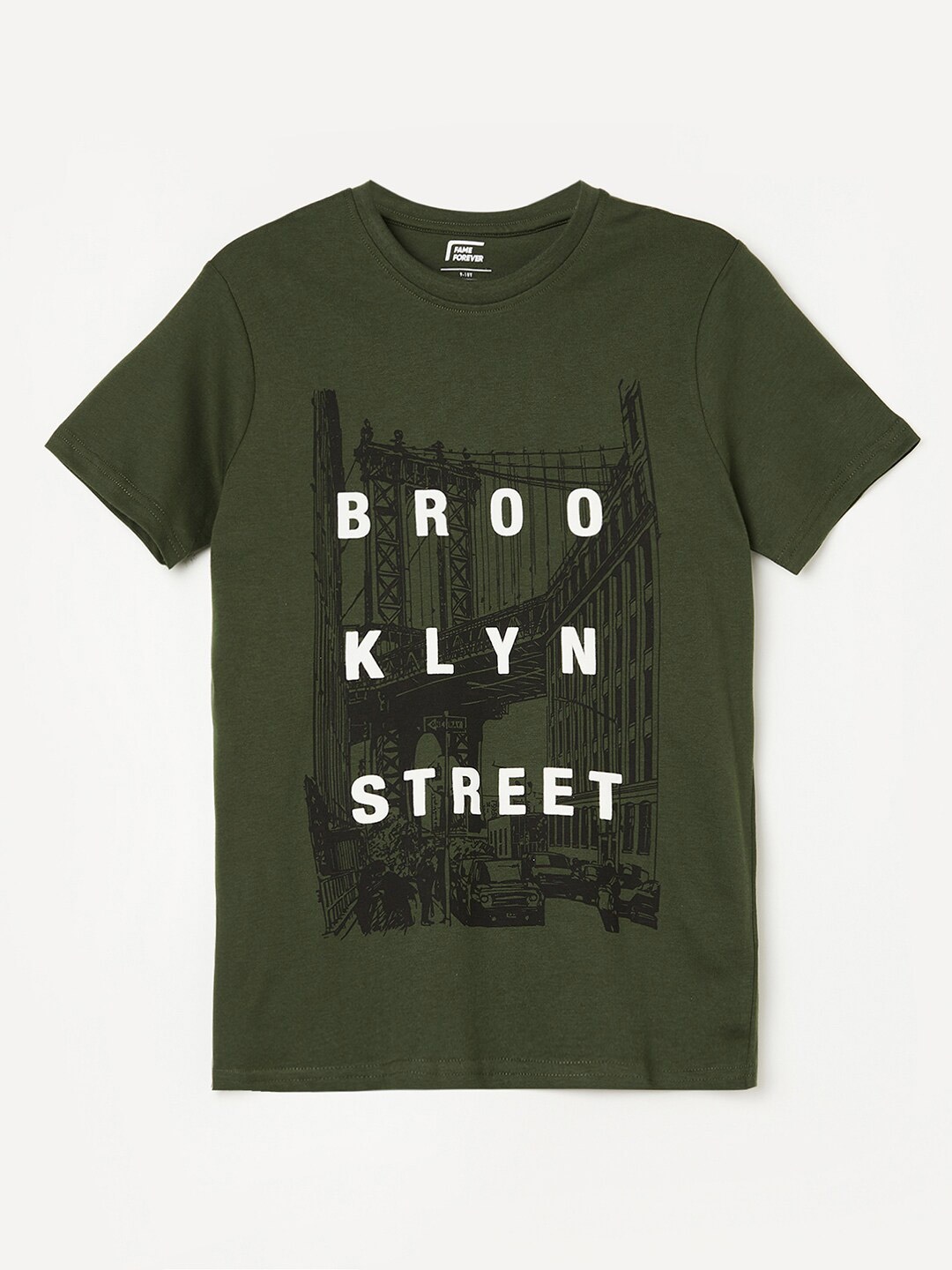 

Fame Forever by Lifestyle Boys Typography Printed Pure Cotton T-shirt, Olive
