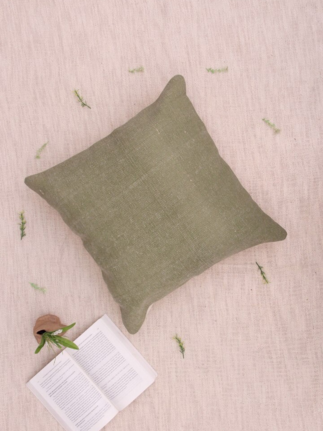 

Art Avenue Olive Green & Beige Square Cotton Cushion Cover