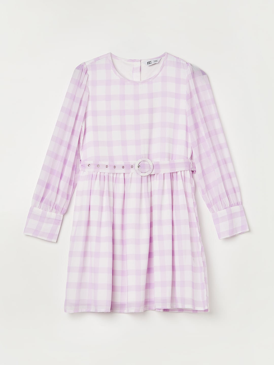 

Fame Forever by Lifestyle Girls Checked Round Neck Fit & Flare Dress, White