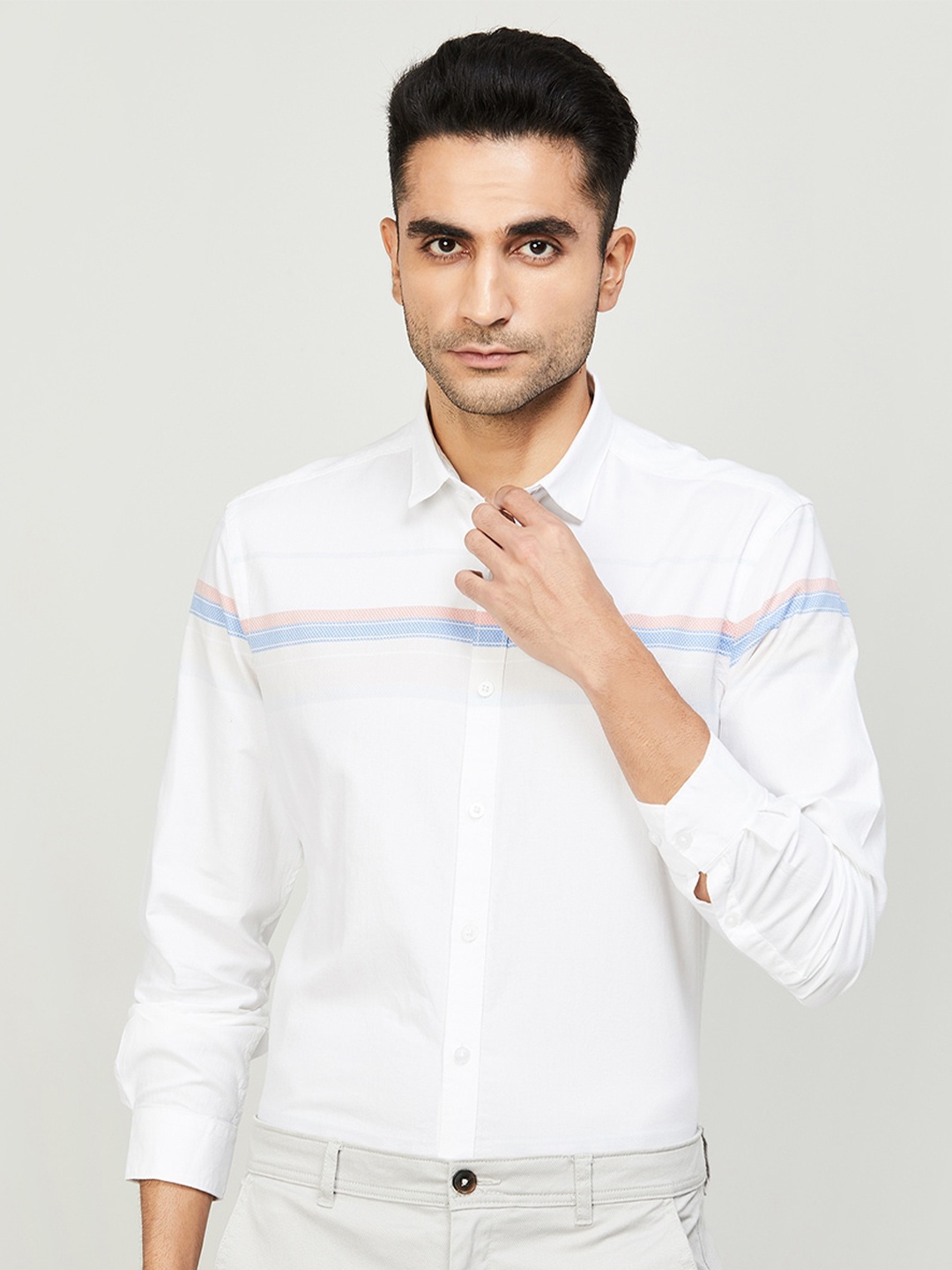 

CODE by Lifestyle Horizontal Striped Opaque Cotton Casual Shirt, White