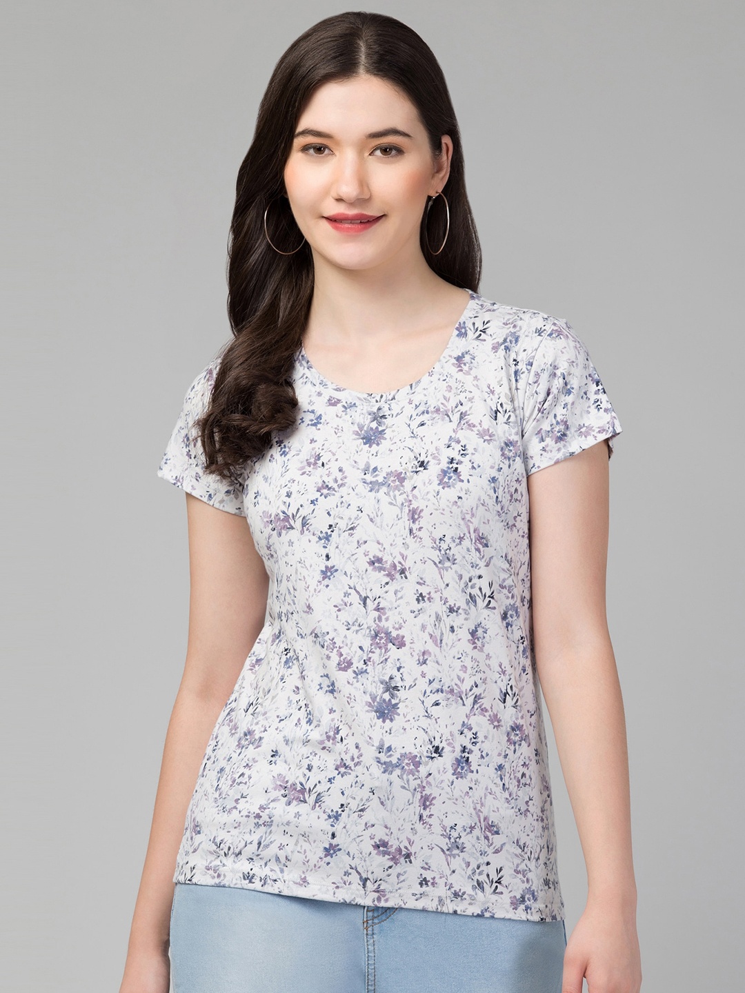 

Hive91 Floral Printed Round Neck Cotton T-shirt, White