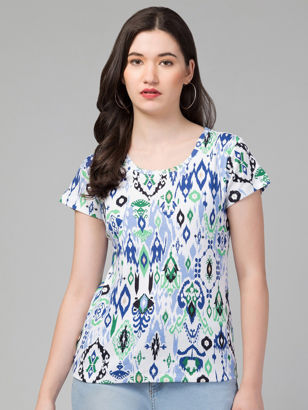 

Hive91 Ethnic Motif Printed Cotton T-Shirt, White