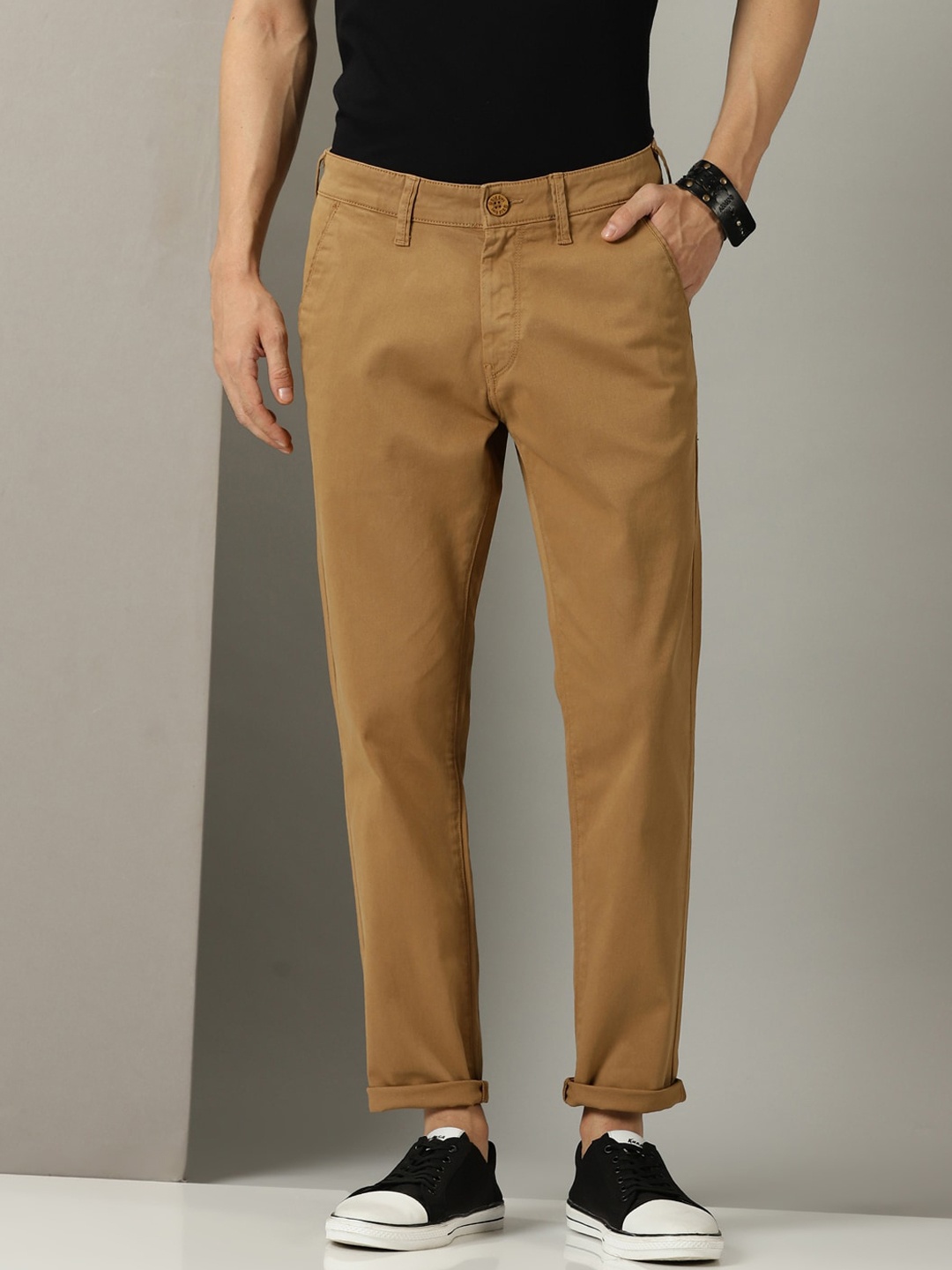 

Old Grey Men Stretchable Slim Fit Mid-Rise Cotton Chinos, Brown