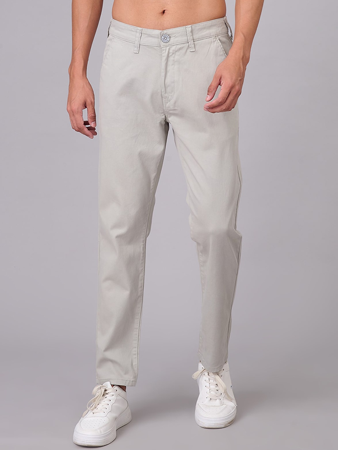

Old Grey Men Slim Fit Mid-Rise Denim Cotton Chinos, Cream