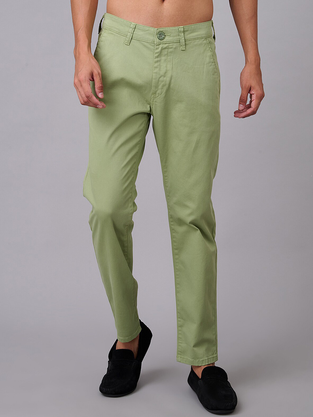 

Old Grey Men Stretchable Slim Fit Mid-Rise Cotton Chinos, Green