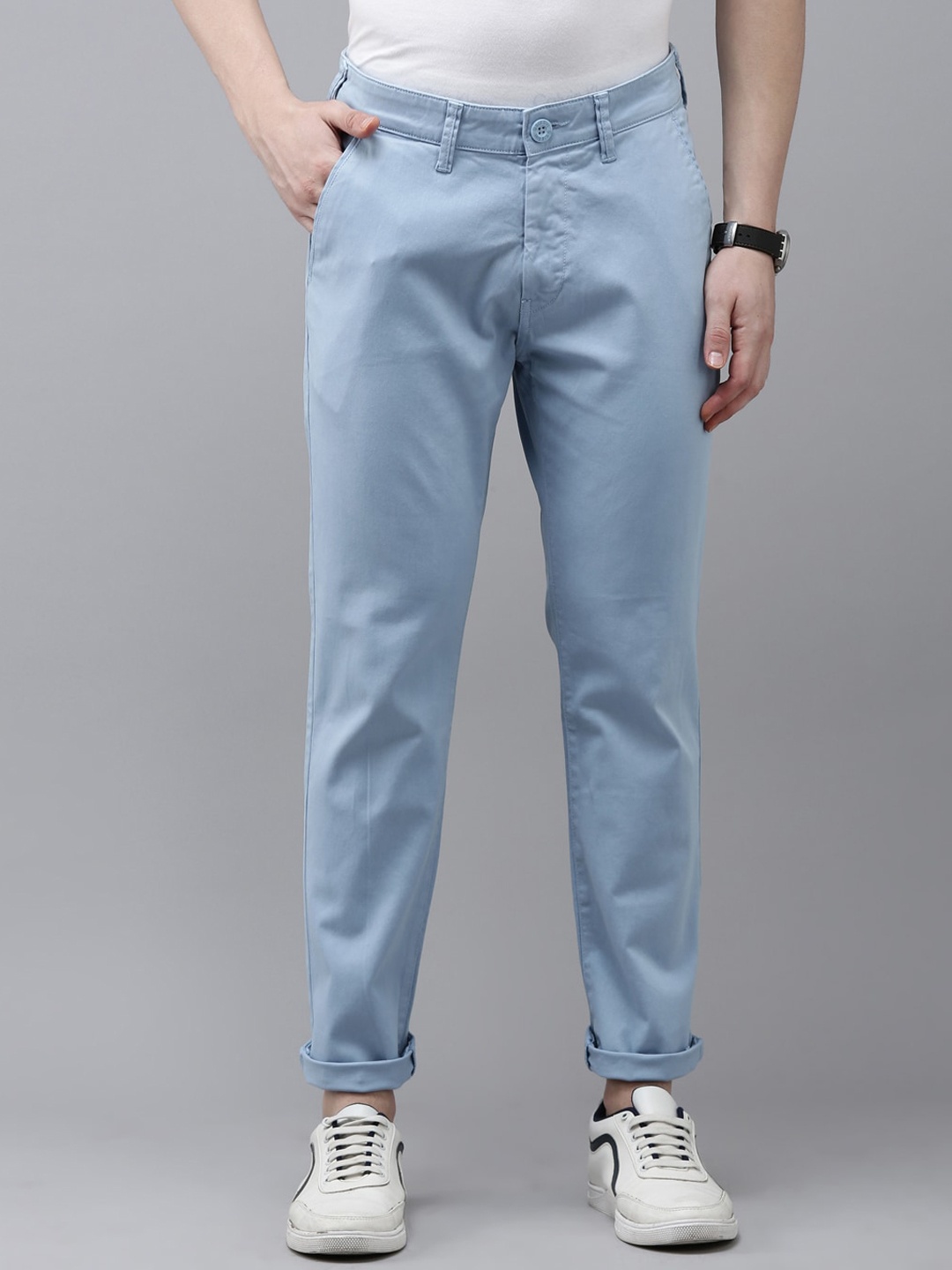 

Old Grey Men Slim Fit Mid-Rise Cotton Chinos, Blue