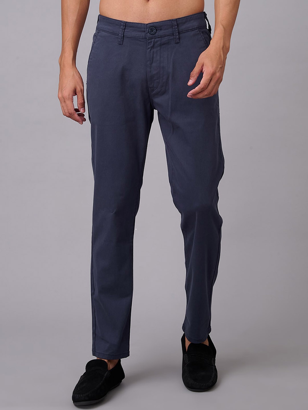 

Old Grey Men Stretchable Slim Fit Mid-Rise Cotton Chinos, Navy blue