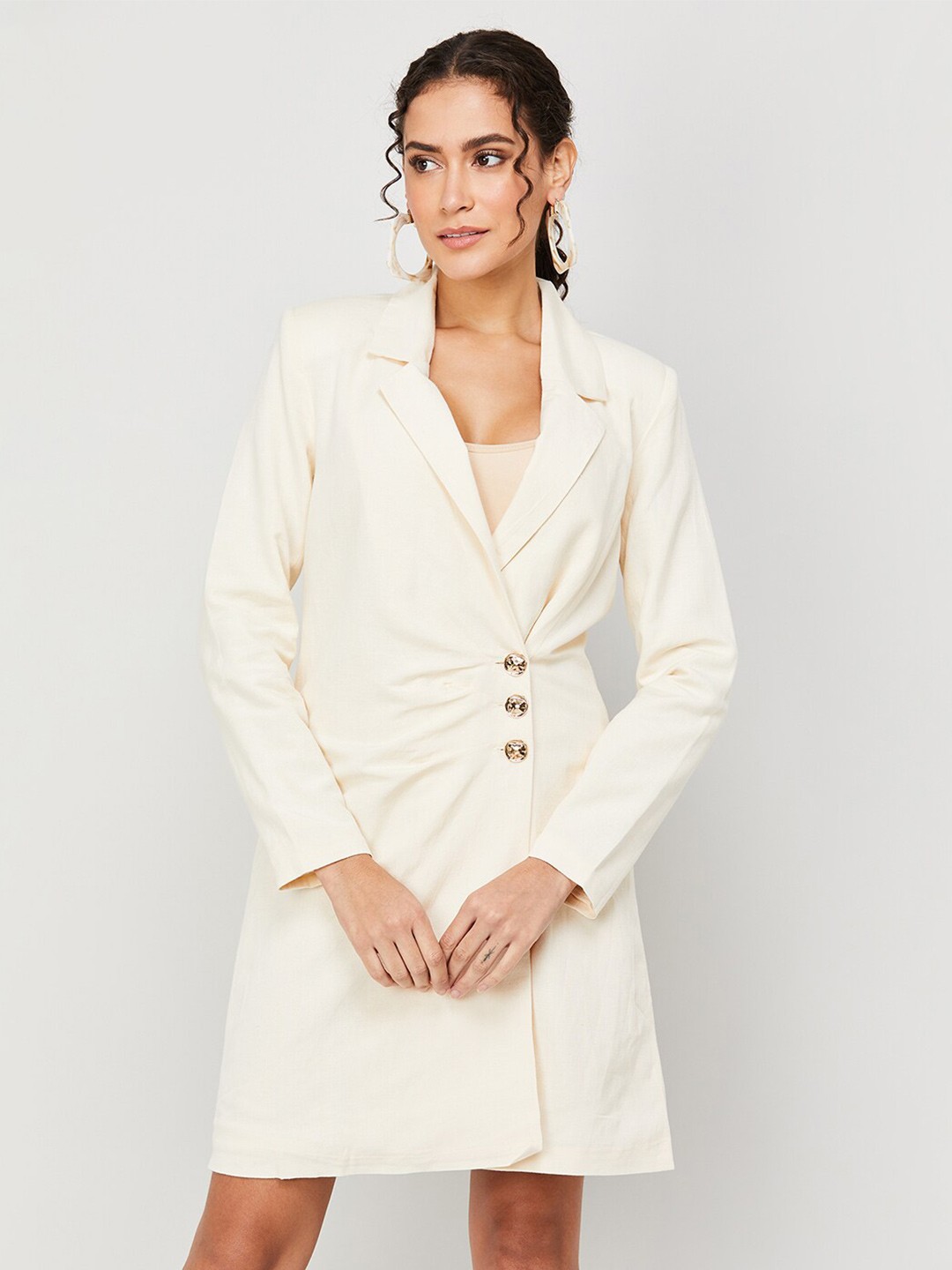

CODE by Lifestyle Notched Lapel Shirt Style Dress, Beige