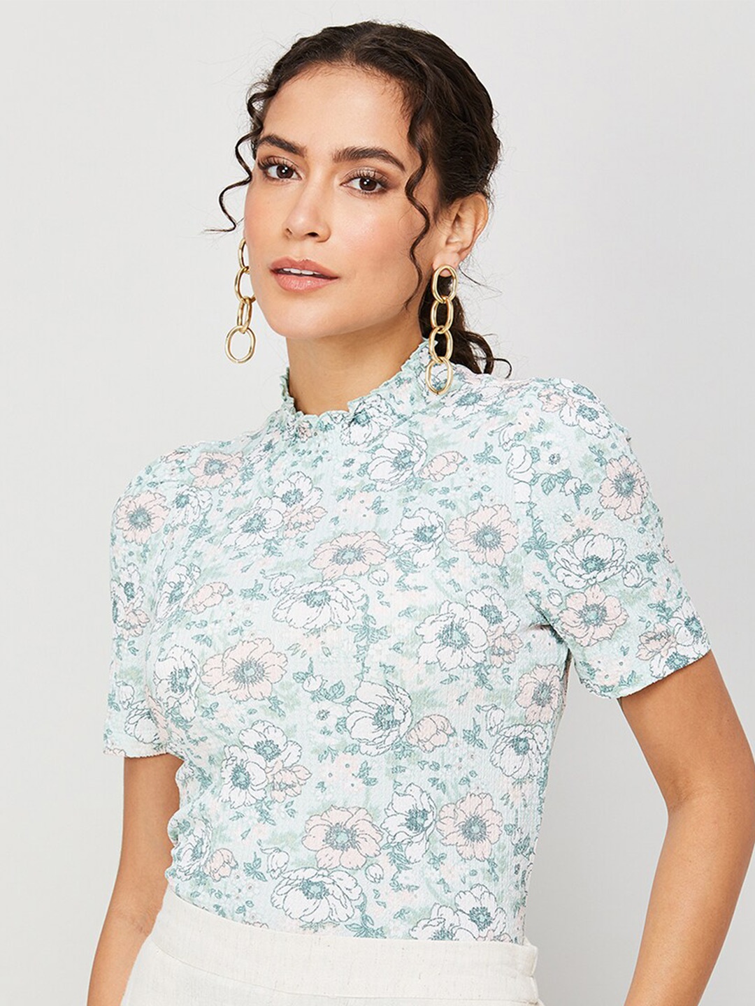 

CODE by Lifestyle High Neck Floral Print Top, Blue