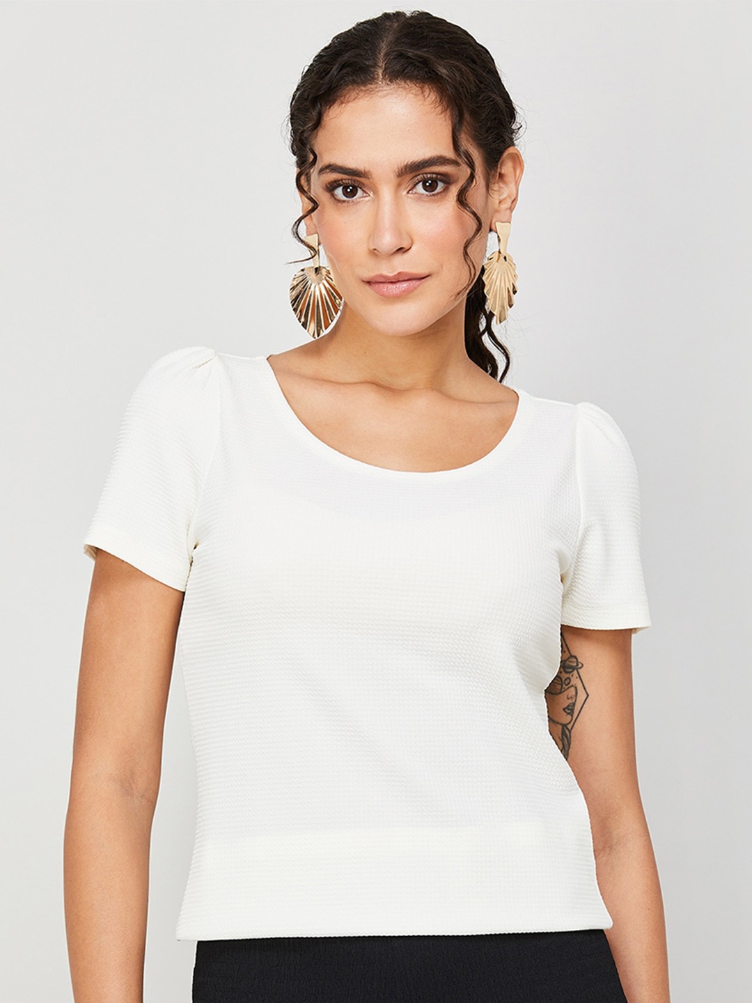 

CODE by Lifestyle Puff Sleeves Regular Top, White