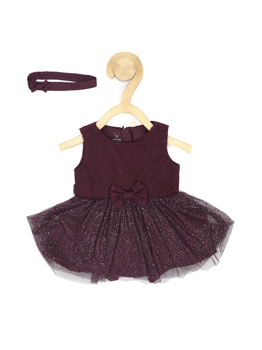 

Allen Solly Junior Infant Girls Ruffled Fit & Flare Dress With Headband, Maroon