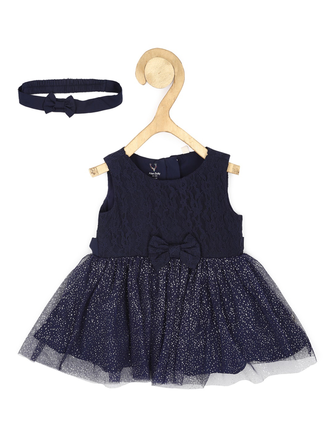 

Allen Solly Junior Infant Girls Ruffled Fit & Flare Dress With Headband, Navy blue