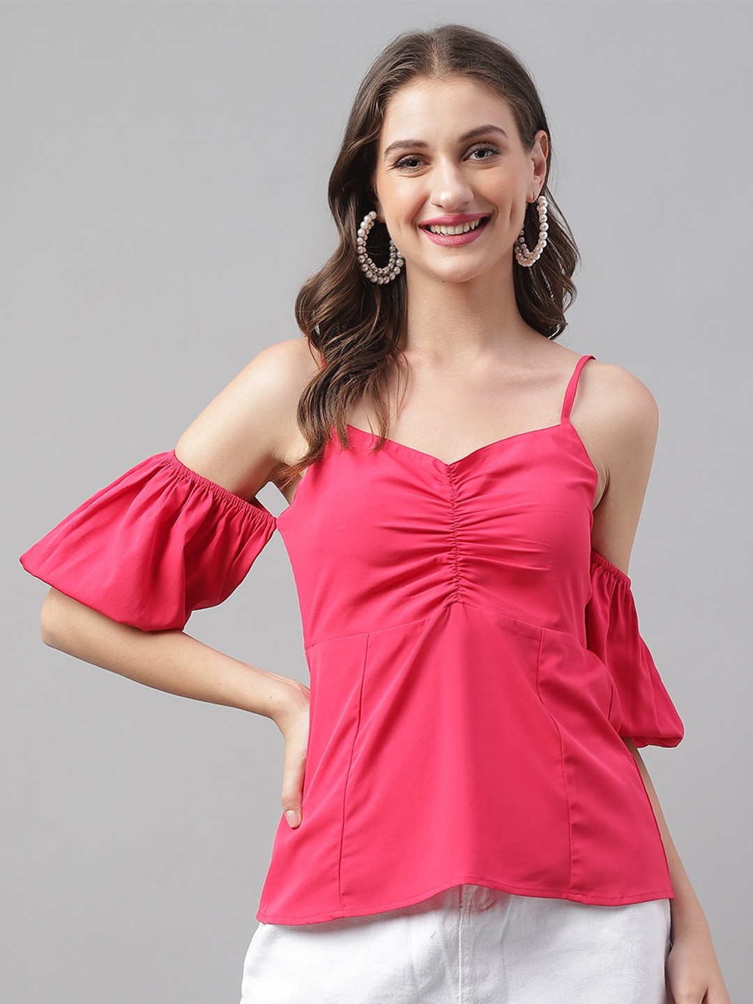 

pinwheel Cold Shoulder Sweetheart Neck Top, Pink