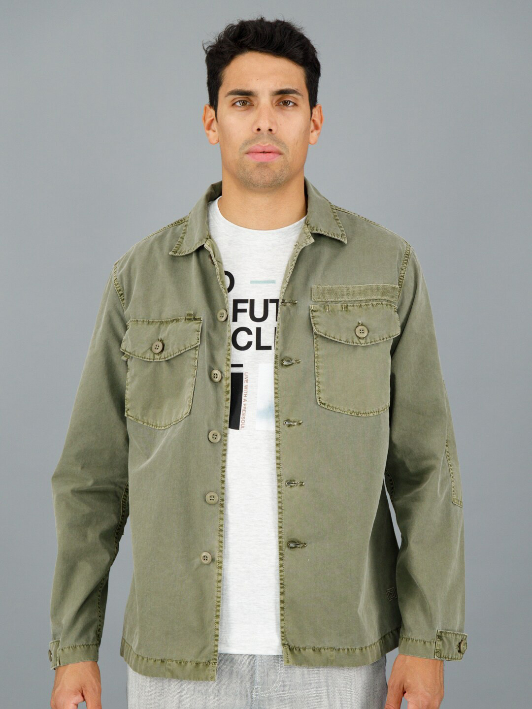 

FREESOUL Opaque Spread Collar Casual Shirt, Green