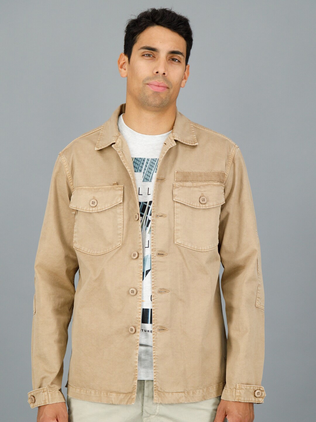 

FREESOUL Opaque Spread Collar Casual Shirt, Beige