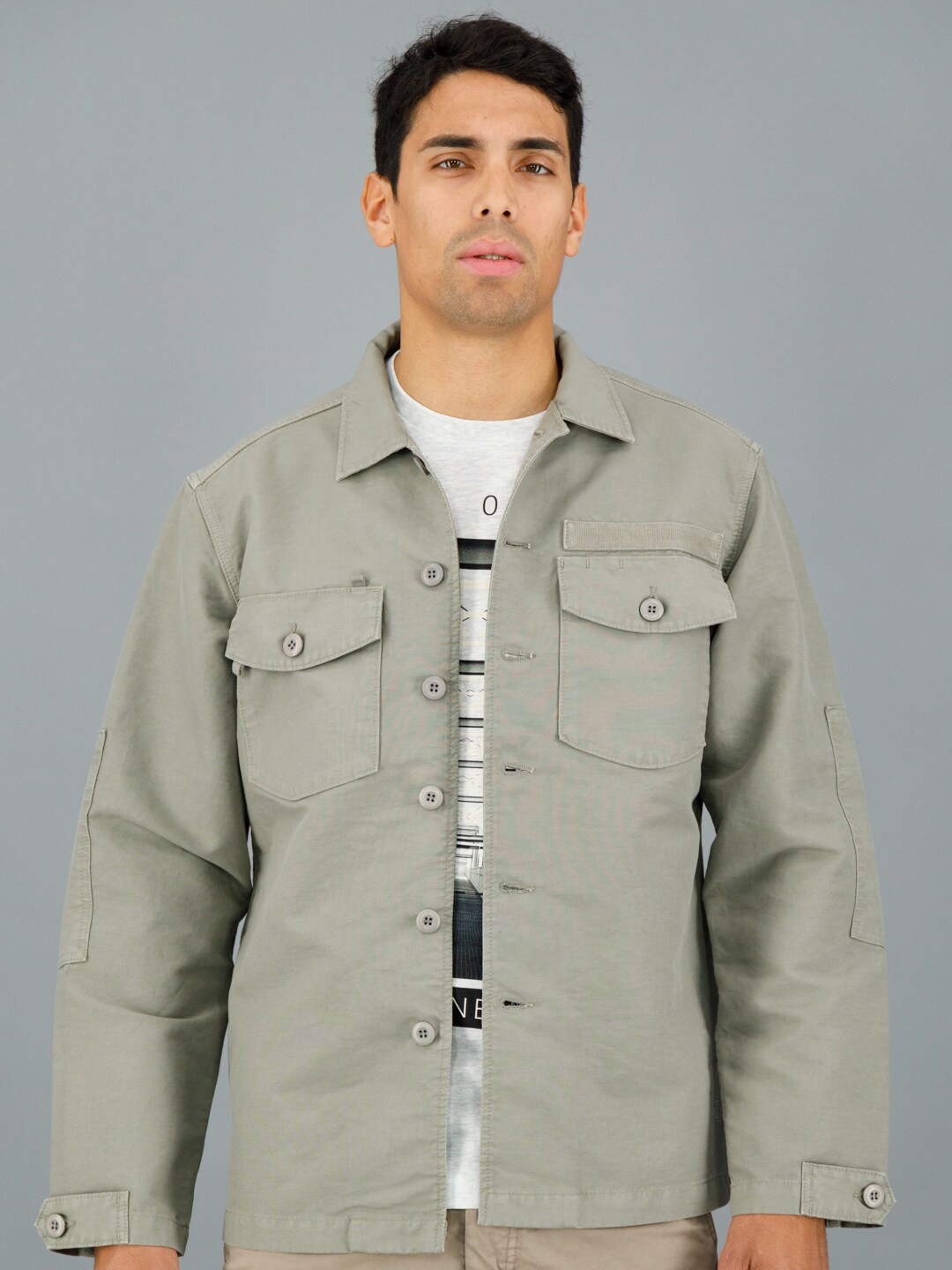 

FREESOUL Opaque Spread Collar Pure Cotton Casual Shirt, Green