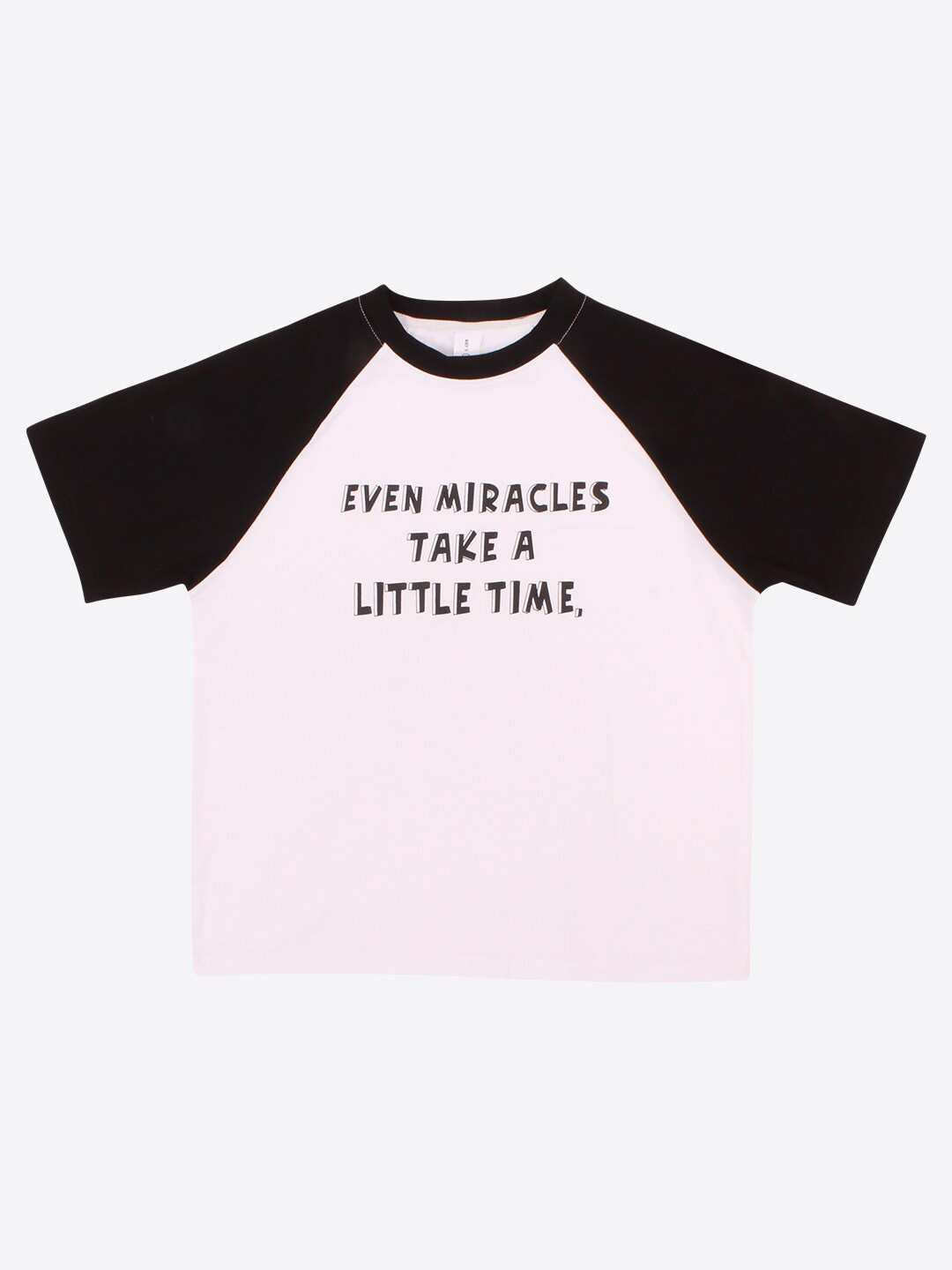 

CUTECUMBER Girls Typography Printed Raglan Sleeves T-Shirt, Black