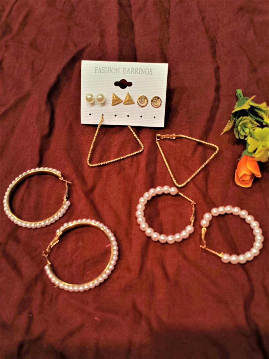 

FEMMIBELLA Set of 3 Gold-Plated Hoop & Stud Earrings