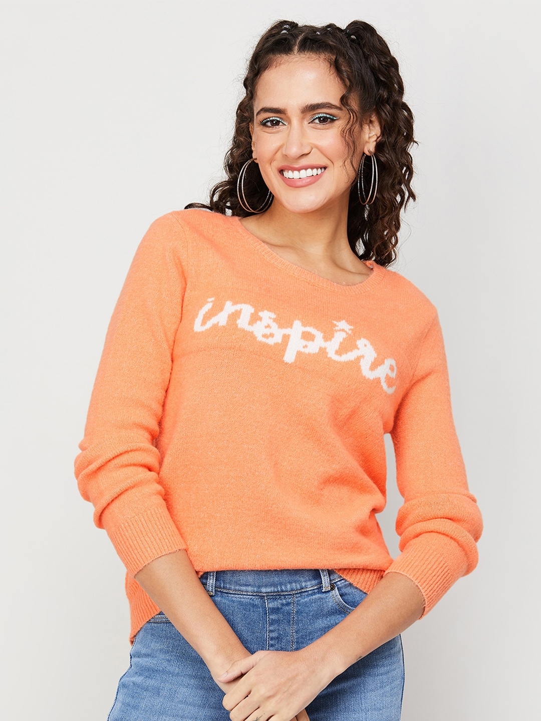 

Fame Forever by Lifestyle Women Typography Printed Acrylic Pullover Sweaters, Orange