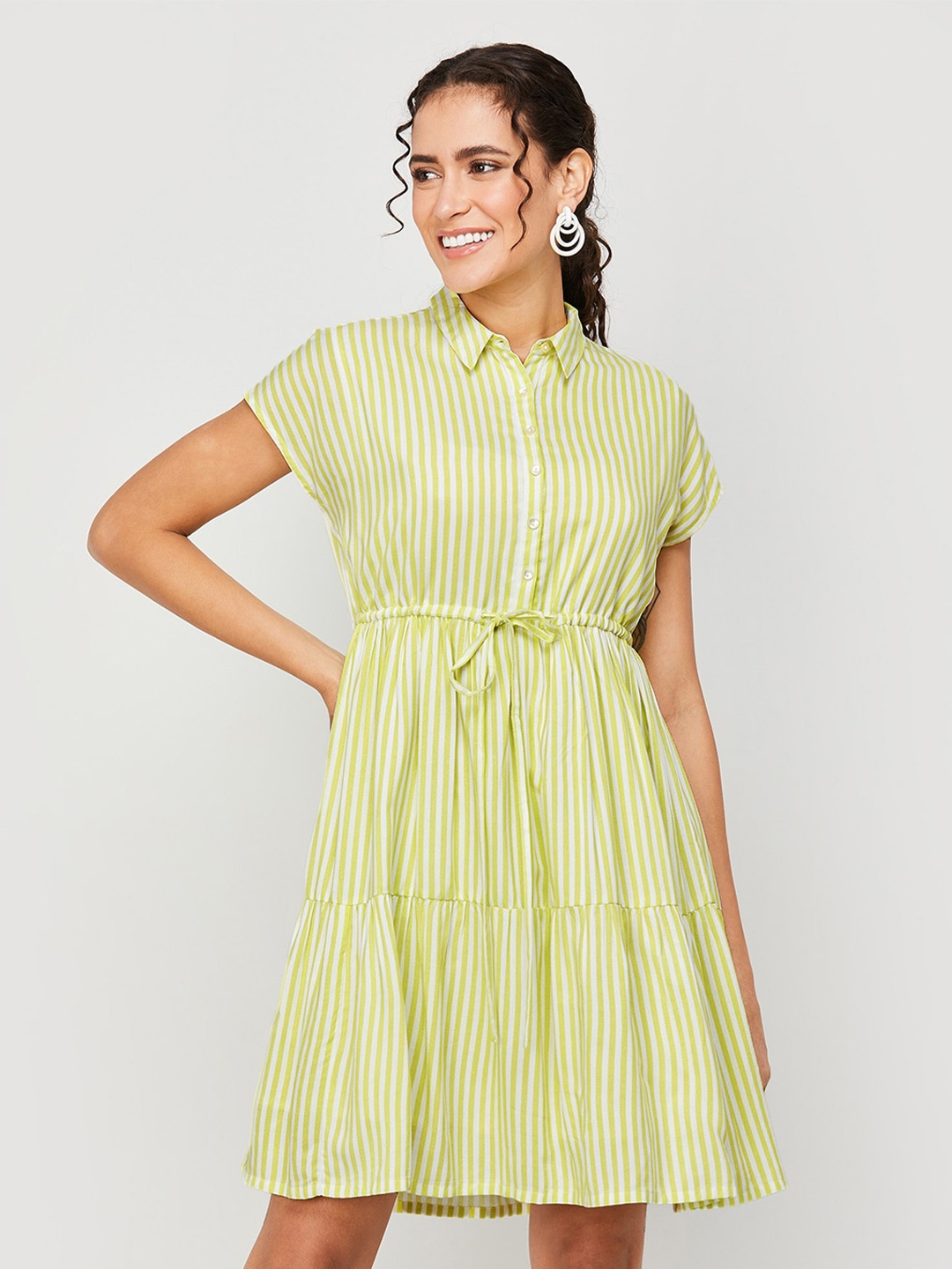 

Fame Forever by Lifestyle Striped Extended Sleeve Fit & Flare Dress, Green