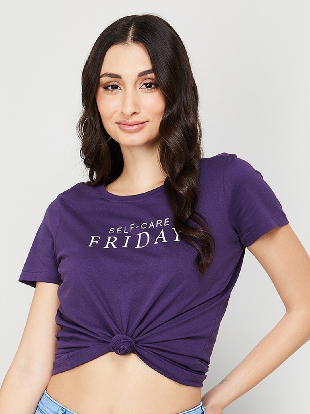 

Fame Forever by Lifestyle Typography Printed Pure Cotton T-Shirt, Purple