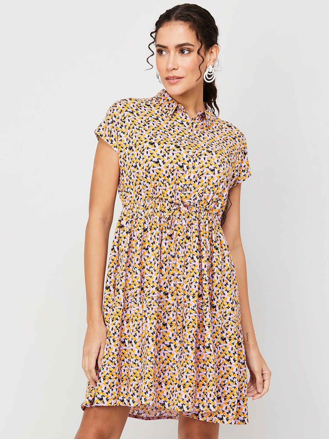 

Fame Forever by Lifestyle Floral Print Shirt Collar Fit & Flare Dress, Pink