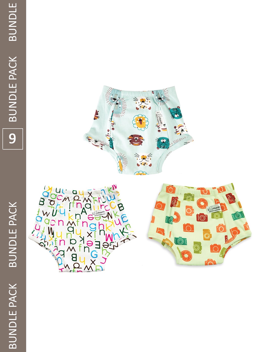 

Snugkins Pack of 9 Unisex Pure Cotton Reusable Potty Training Pants, Green