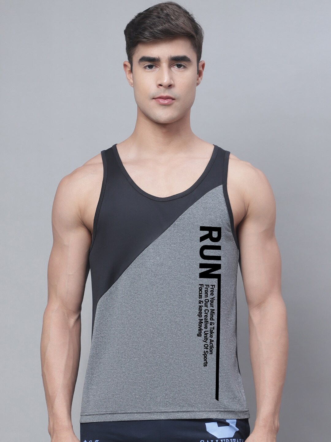 

Friskers Men Printed Dri Fit Gym Vest, Black