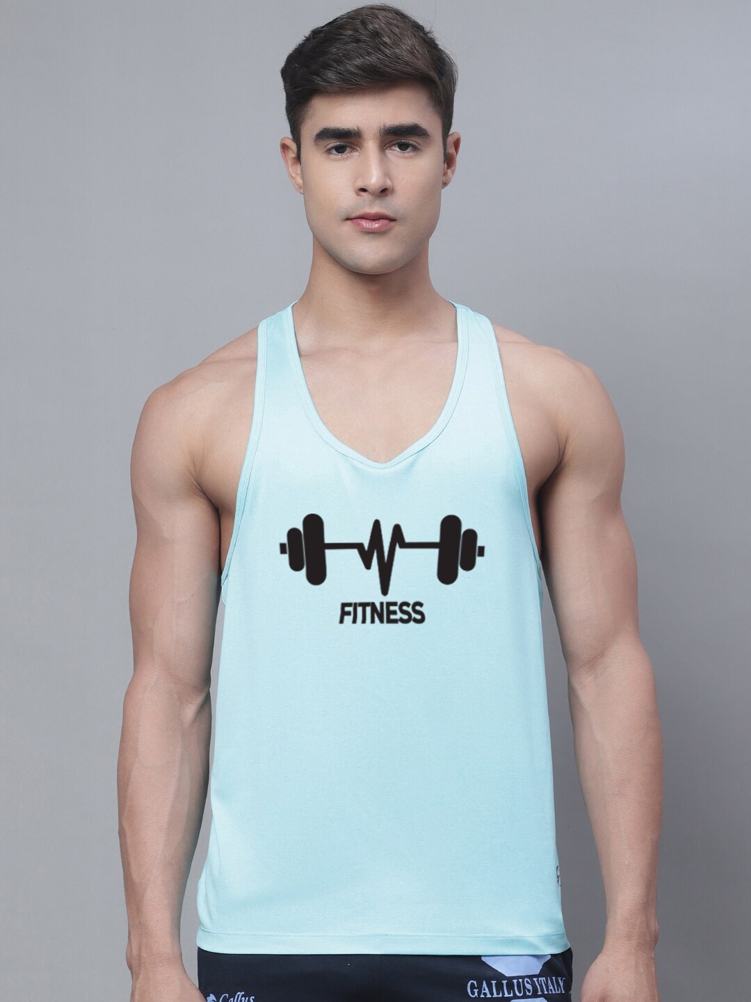 

Friskers Men Printed Gym Vest, Turquoise blue