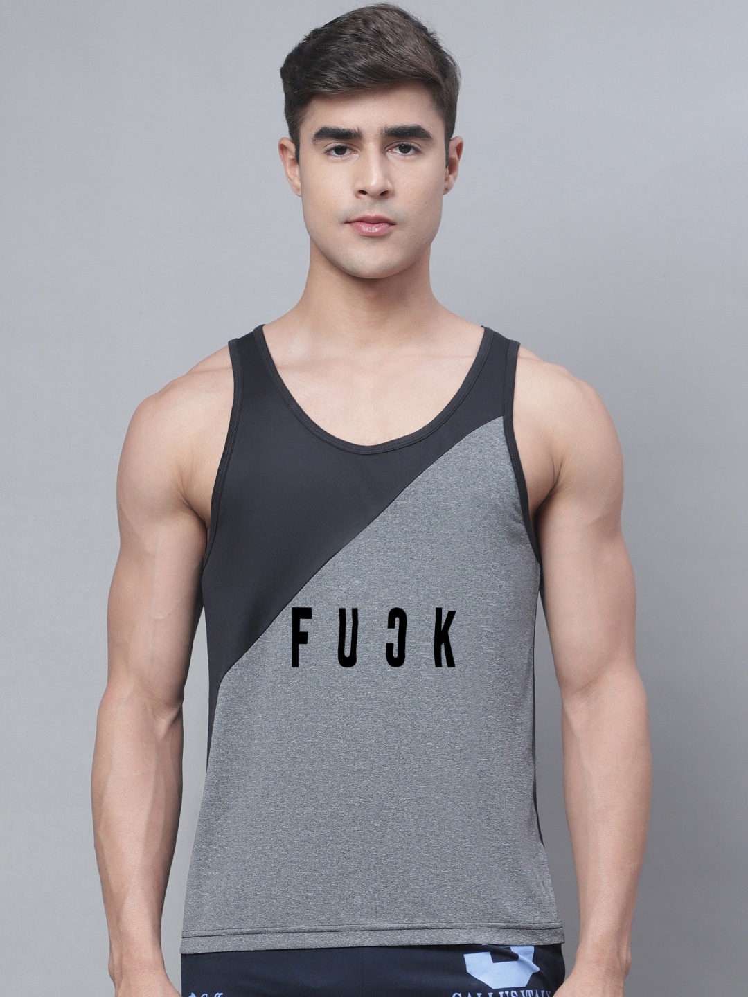 

Friskers Men Printed Gym Vests, Black