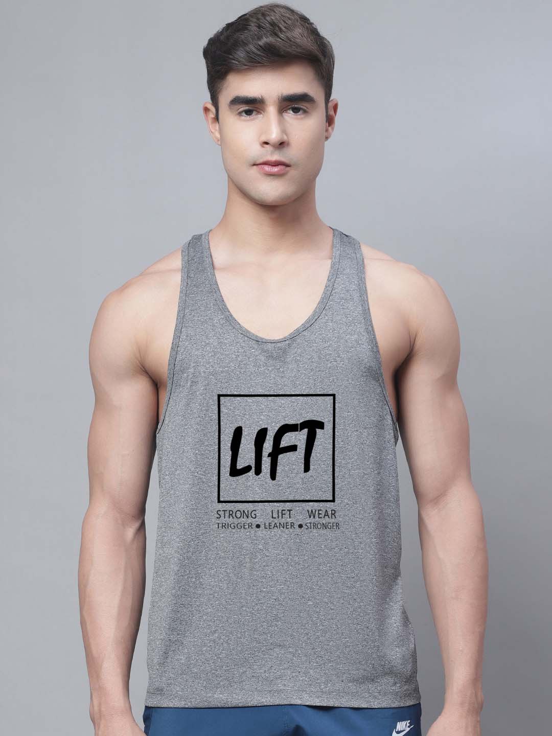 

Friskers Men Printed Gym Vest, Grey