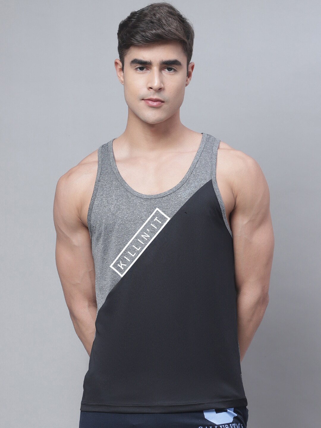 

Friskers Men Printed Gym Vest, Black